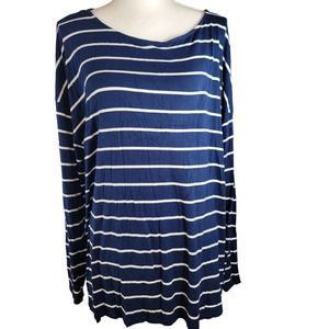 Ava Viv Plus Size Shirt Top Blouse Blue White Stripe 3X